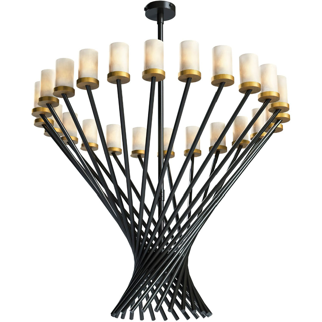 Phoenix Y Sculptural Wrought Iron Alabaster Chandelier
