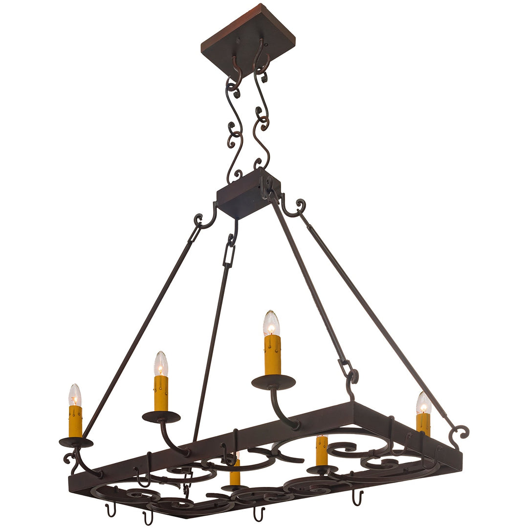 Wrought Iron Designer Pot Rack Chandelier – 6 Lights