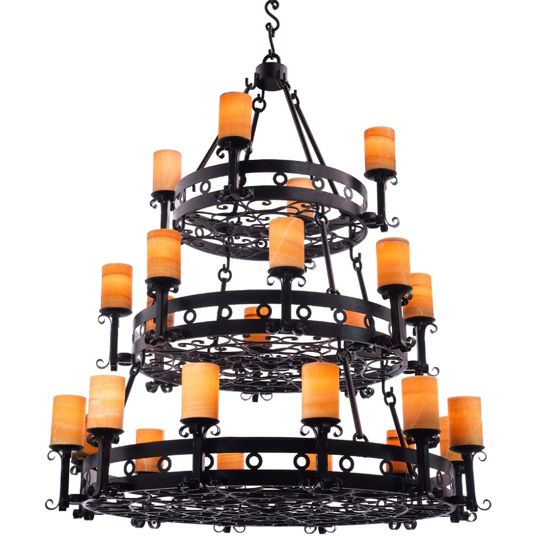 Regency 3 Tier Spanish Revival Alabaster Chandelier - 24 Lights