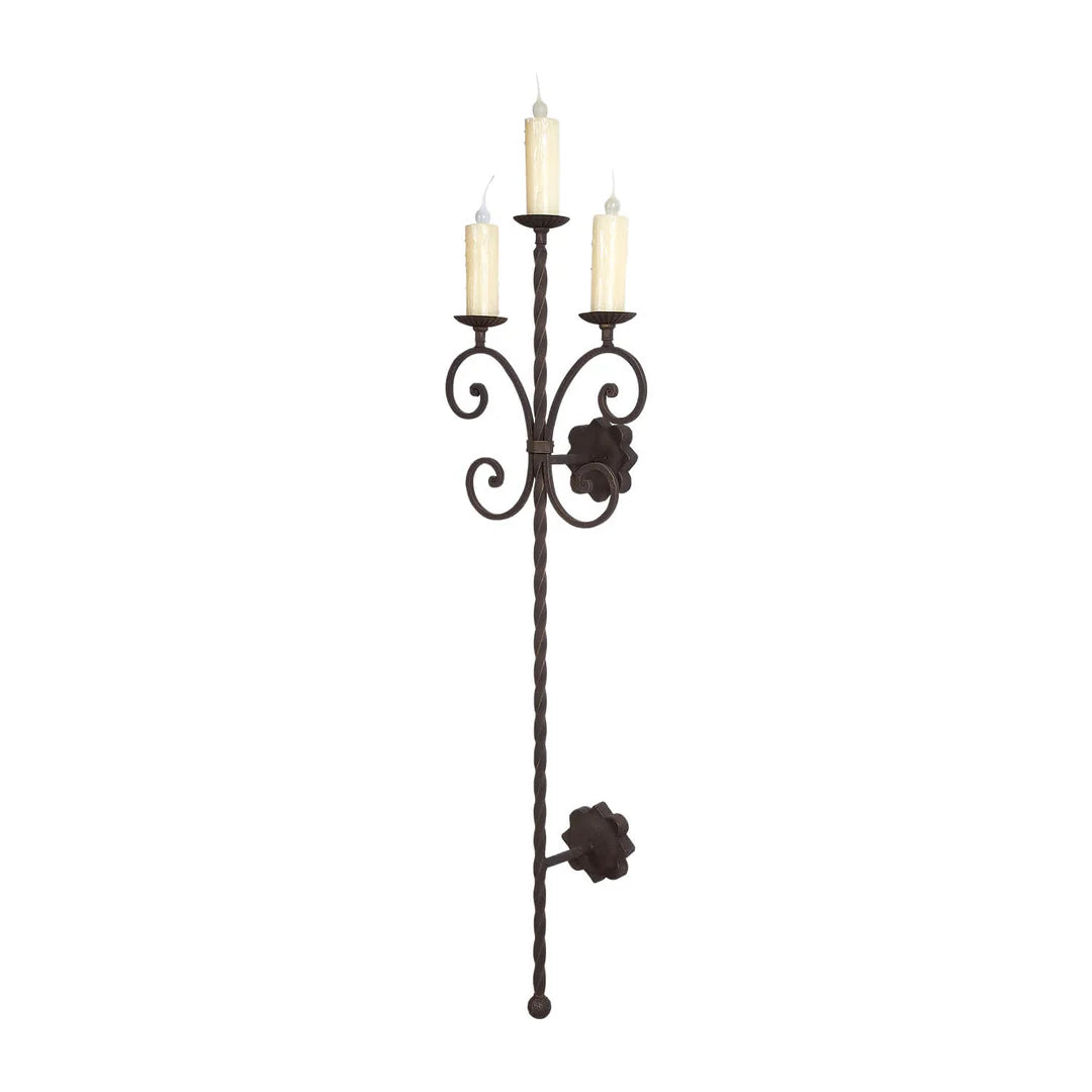 Sierra Iron Three Light Scroll Candle Wall Sconce