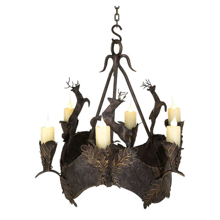 The Cedar Ridge Stag Wrought Iron Chandelier